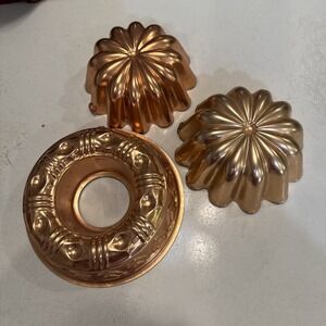 Lot of 3 Vintage Copper Tone Metal Jello Molds: Ring Round